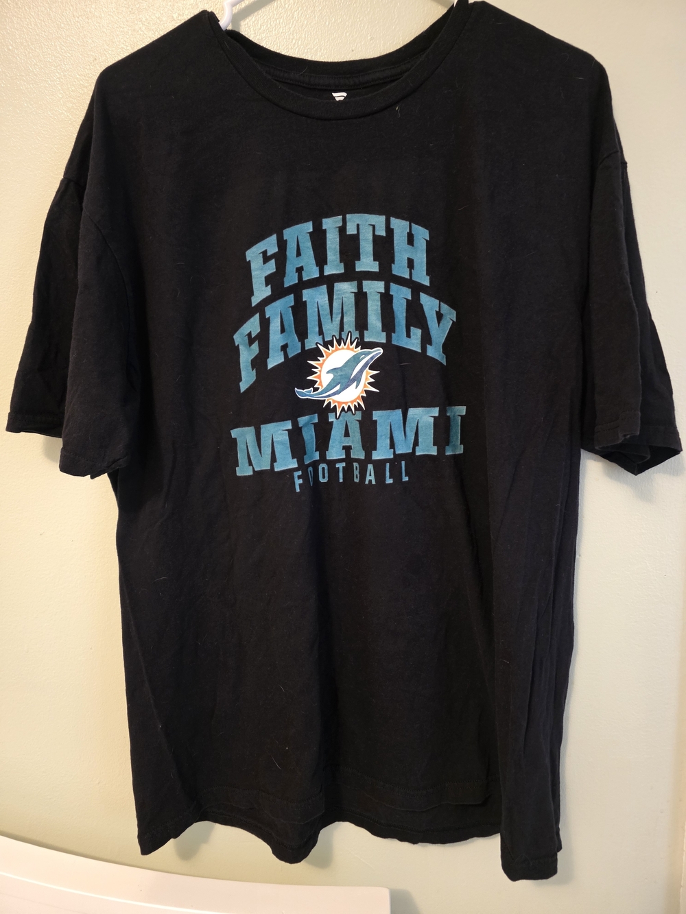 Fanatics Black Miami Dolphins "Faith Family" Tee with Teal and Orange Logo